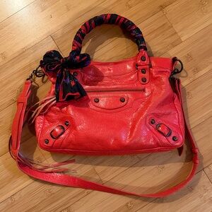 Balenciaga Small City Moto Crossbody Bag 🍊 Rare Orange Red